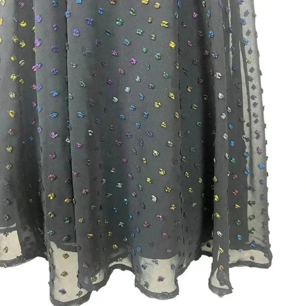 Black Low Back Polka Dot Spaghetti Strap V Neck Micro Mini Evening Size 7 - Picture 7 of 8